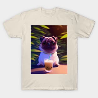 Pug with boba bubble tea T-Shirt